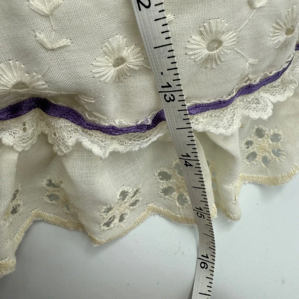 Vintage Handmade Embroidered Lace Pillows Cottagecore Purple Floral‎ Set